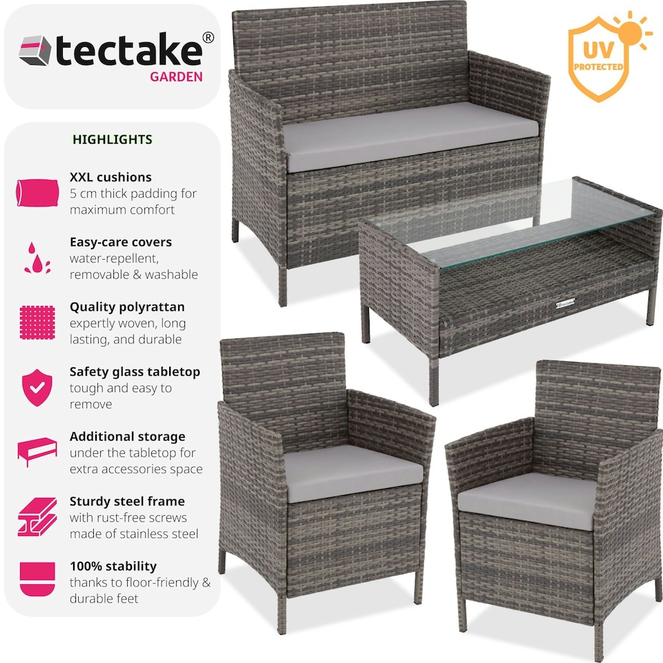 image 1 of Garden Furniture Set Madeira - 2 armchairs, sofa, coffee table - Grey