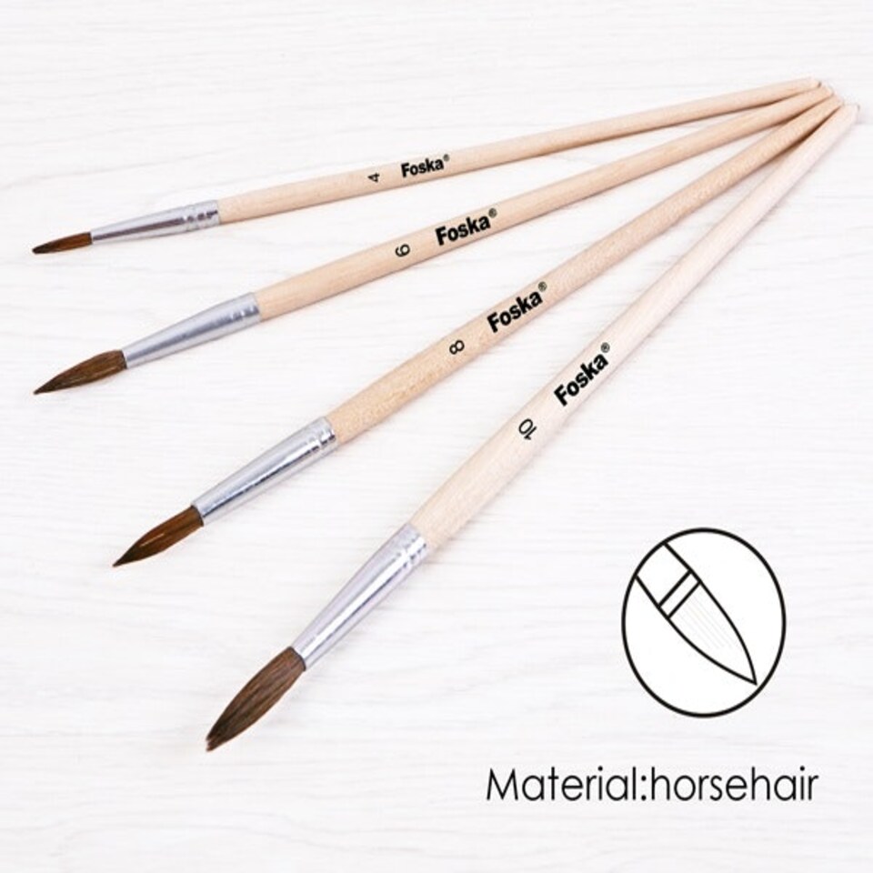 image 1 of Pack of 4 Assorted Size Wooden Handle Horsehair Artist Oil Painting Brushes