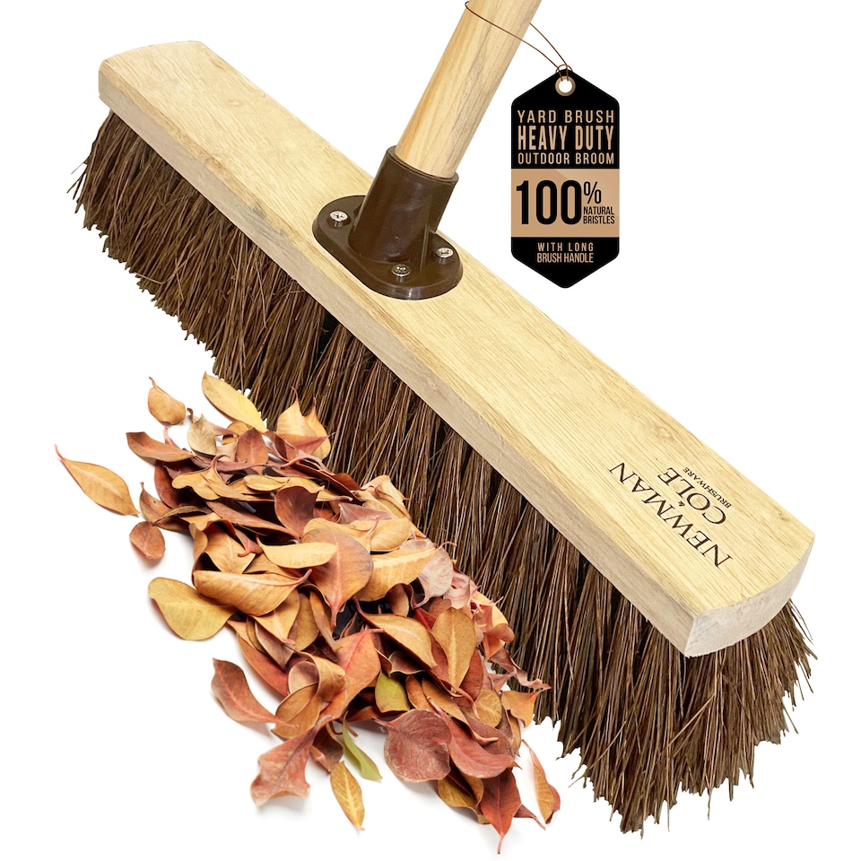 image 1 of Natural Bassine 18" Outdoor Heavy Duty Stiff Broom with Wooden Handle