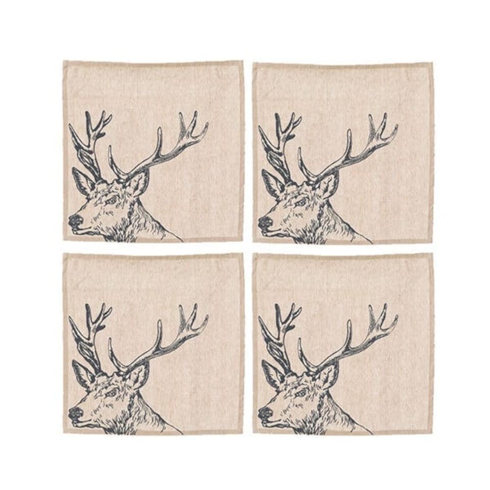 image 1 of The Just Slate Company Set of 4 Stag Linen Napkins