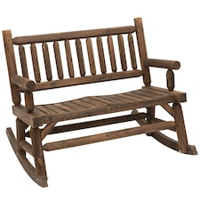 Outsunny Rocking Bench Wooden Patio 2-Person Outdoor Rocker Brown