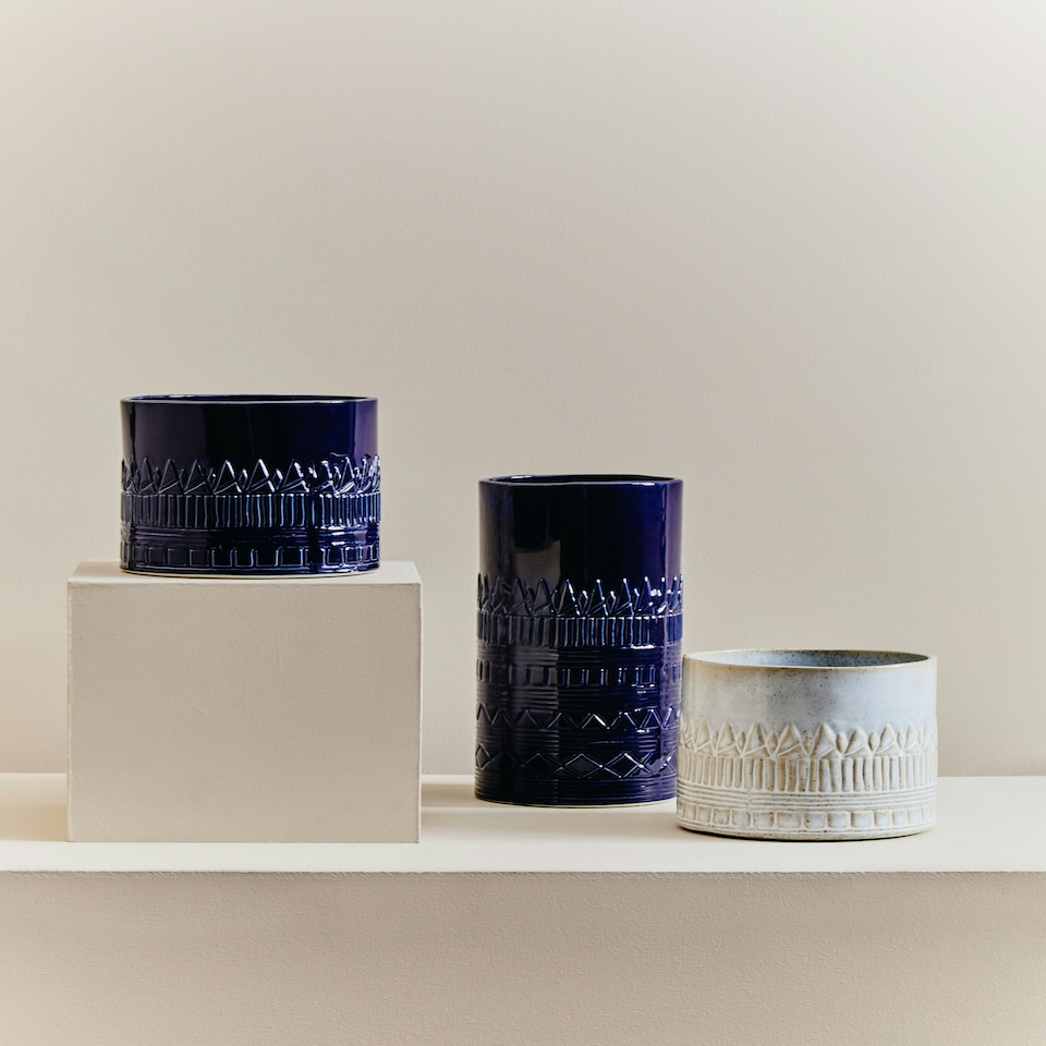 image 1 of Interiors by Premier Small Ceramic Planter with Embossed Pattern and Tribal Design, Modern Indoor Planter for Living Room Green