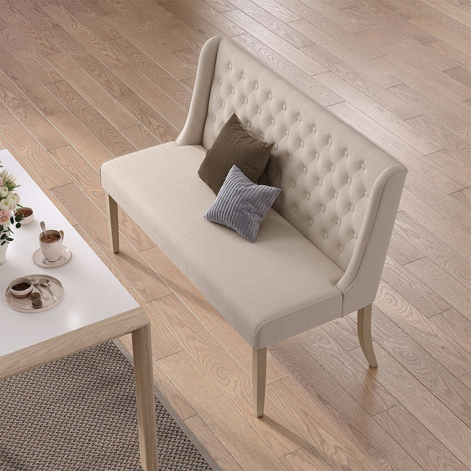 image 1 of Living and Home Beige Upholstered Tufted Dining Bench