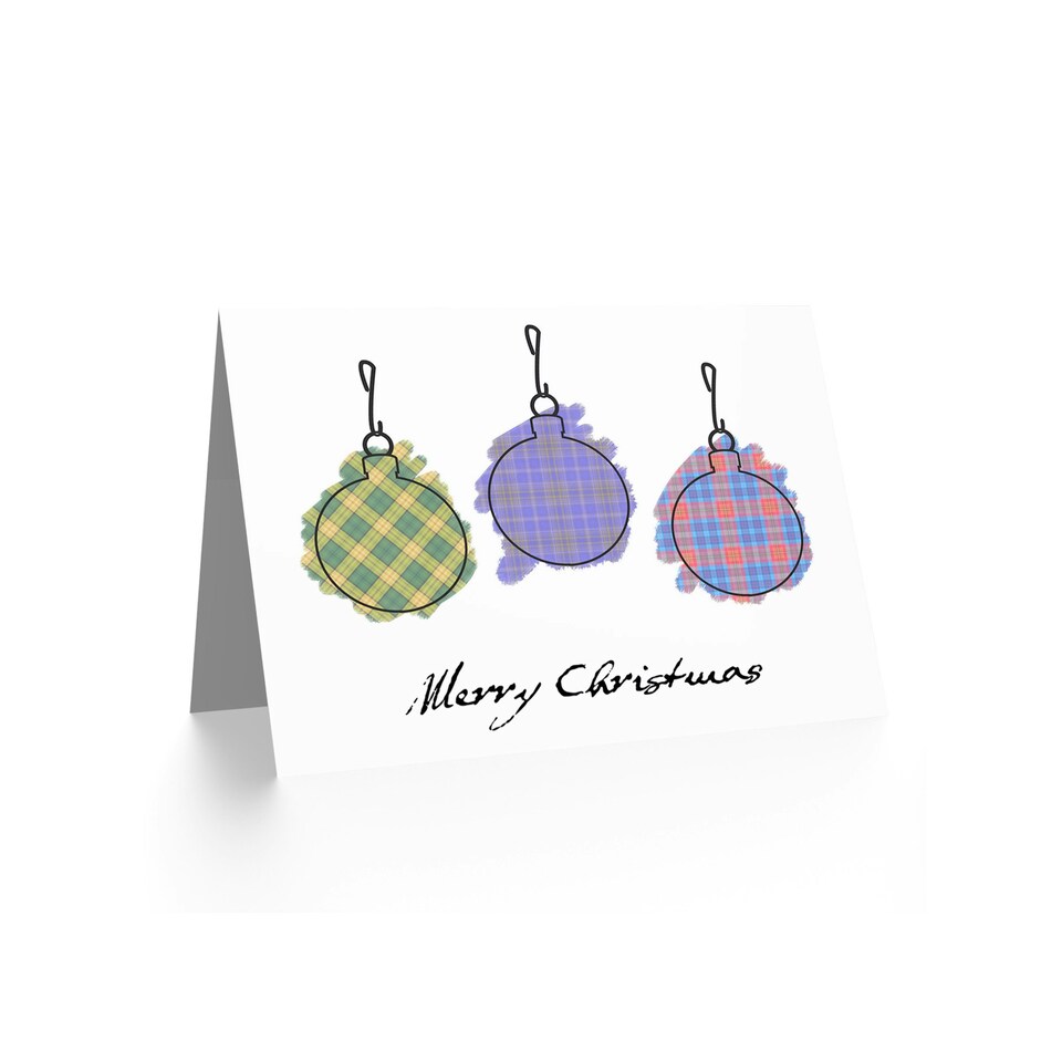 image 1 of Xmas Merry Tree Baubles Tartan Christmas Card