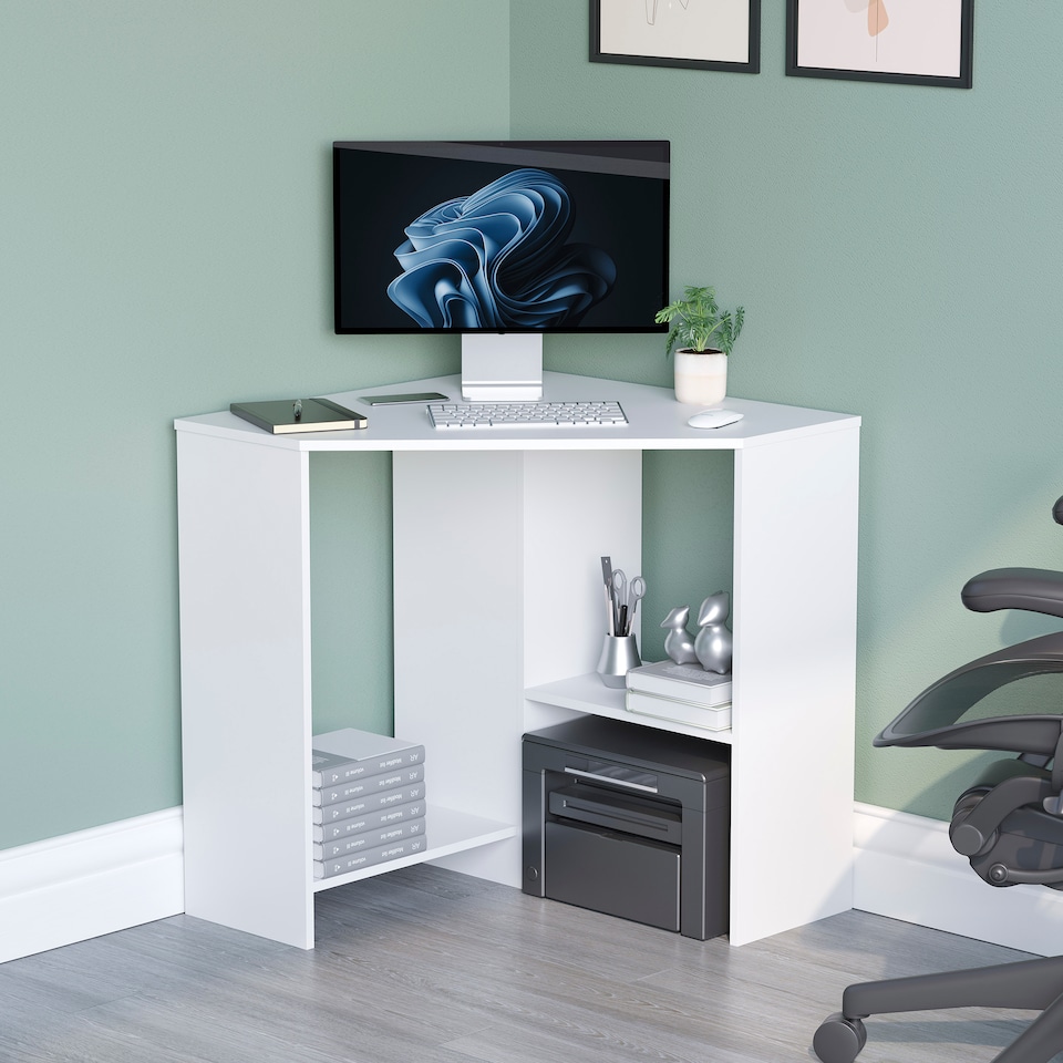 image 1 of Vida Designs Hetton Corner Computer Desk 2 Shelf Home Office Workstation, White