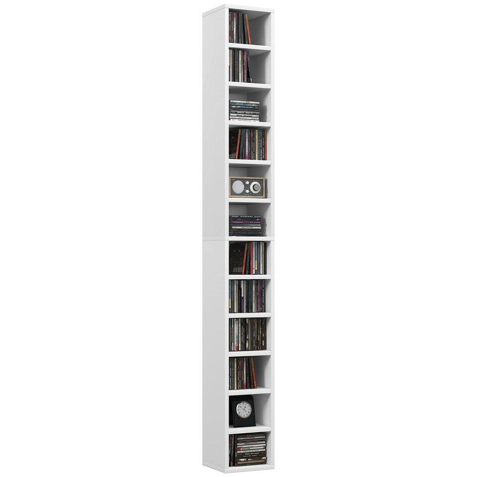 image 1 of HOMCOM 204 CD Storage Tower, Tall Bookcase Bookshelf with 12 Cubes, White