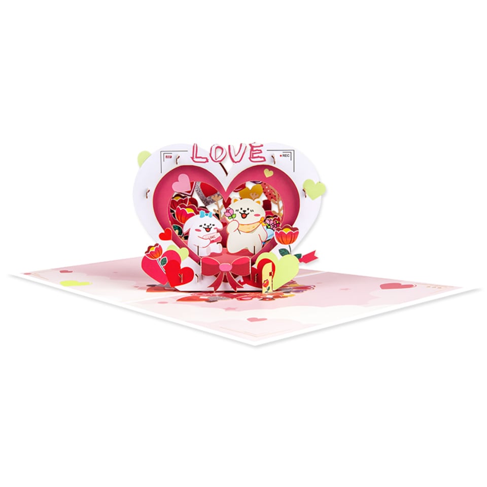 image 1 of Cute Puppies & LOVE Theme Romantic 3D Pop Up Greeting Card