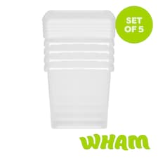Wham Clip 5x 14L Square Plastic Storage Boxes with Clip Lock Lids. Ideal for Home, Office, Toys & More - Clear/Clear | Clear | 5
