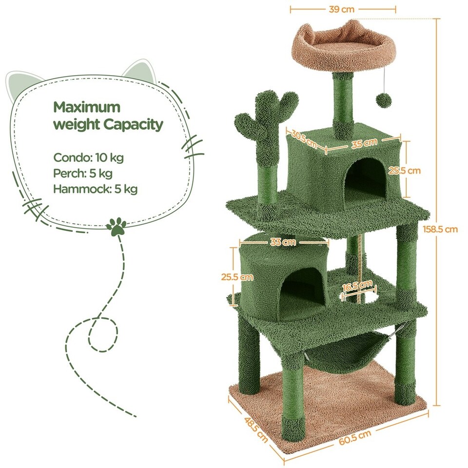 image 1 of Yaheetech Cactus-Designed Cat Tree with Natural Sisal Green/Brown