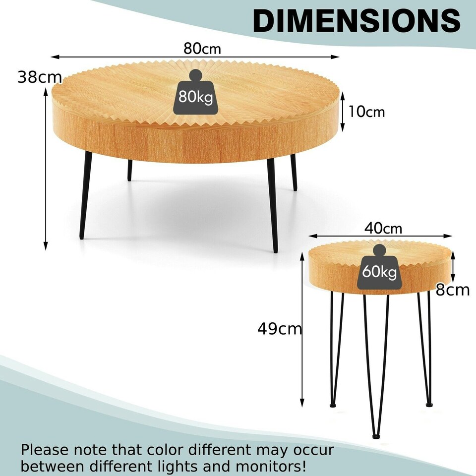 image 1 of COSTWAY 2PCS Round Nesting Tables Accent Coffee Tables Brown