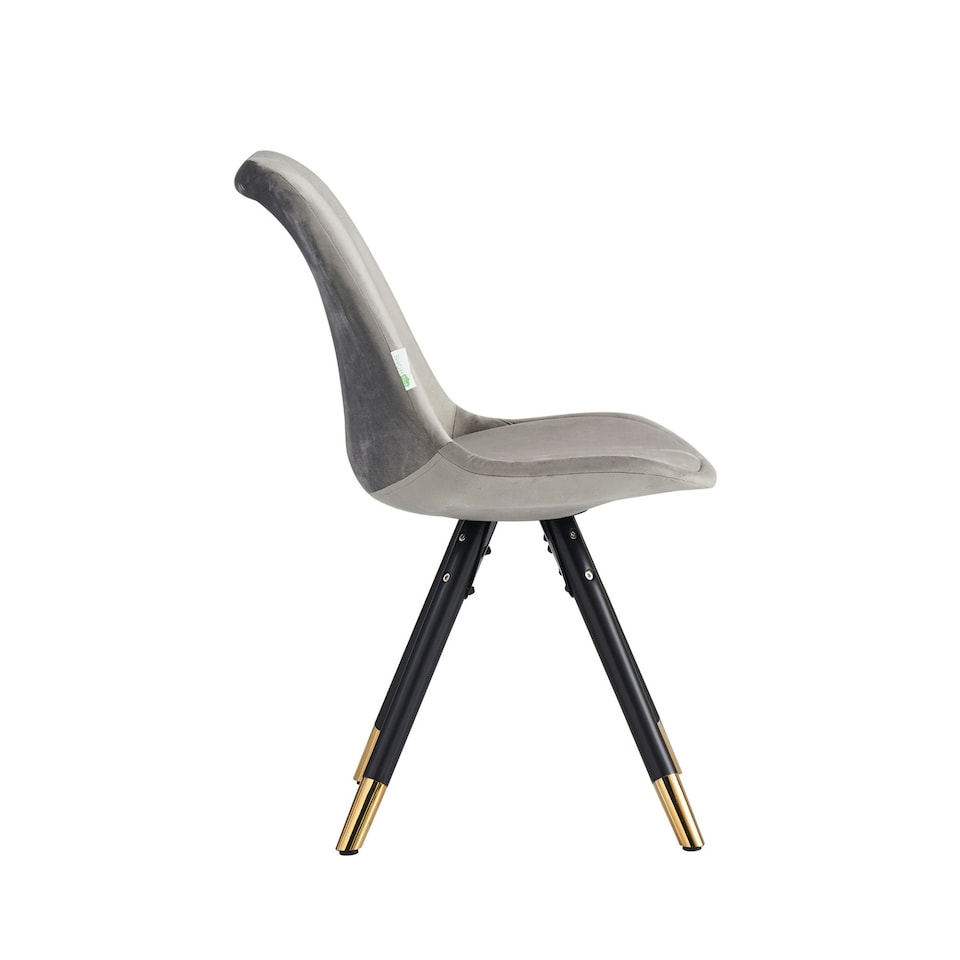 image 1 of Set of 4 Sofia Ergonomic Modern Dining Chairs Upholstered in Velvet, Metal Legs with Gold End Tips | Grey | Dark Grey