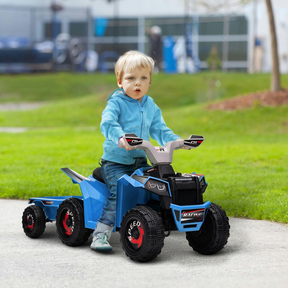 image 1 of HOMCOM Electric Quad Bike, 6V Kids Ride-On ATV with Back Trailer - Blue