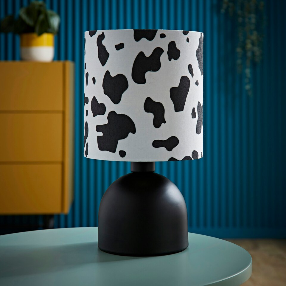 image 1 of ValueLights Miley Cow Print Shade Matte Black Table Lamp & Bulb Black