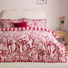 Furn La Vie En Bows Reversible Duvet Cover Set | Pink | Pink/Red | Double | 1