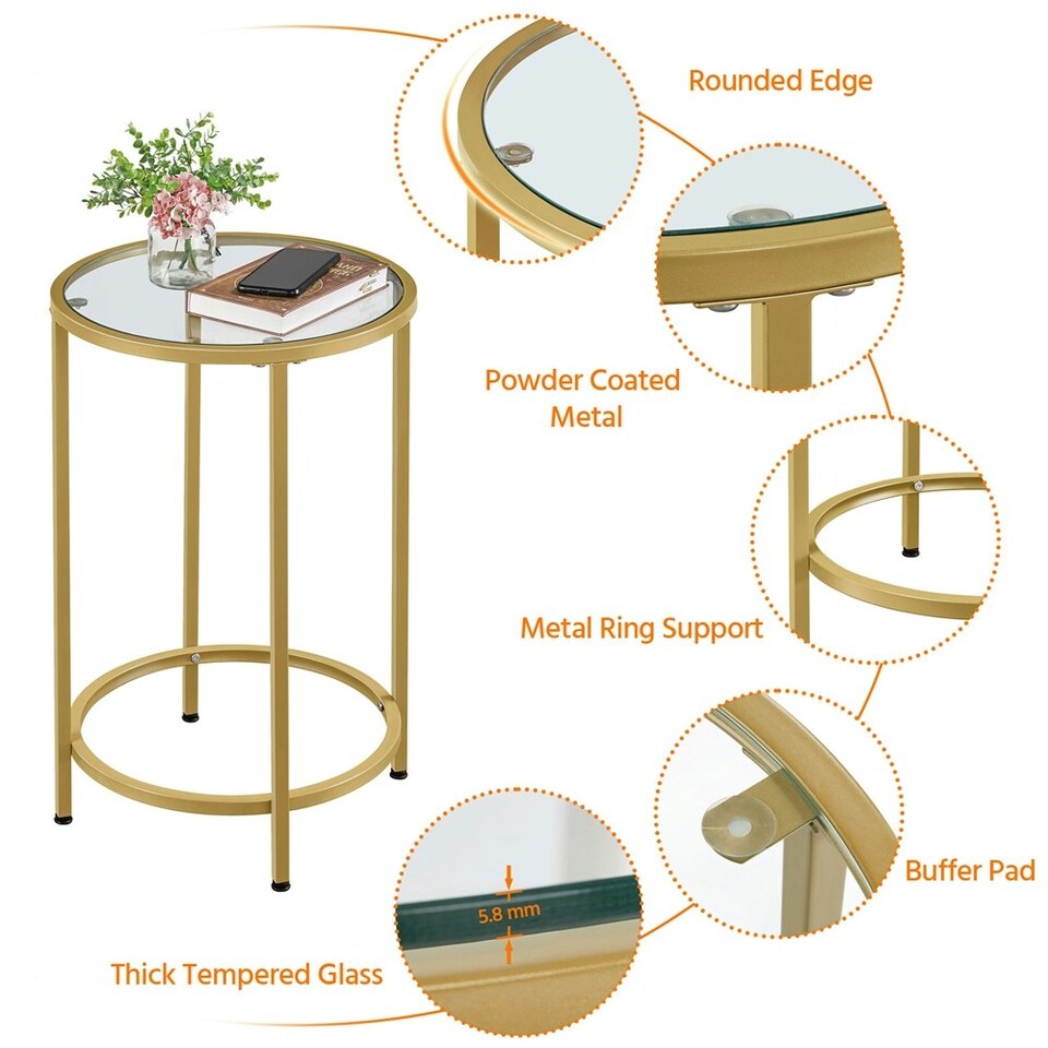 image 1 of Yaheetech Modern Round End Table with Tempered Glass Top Black