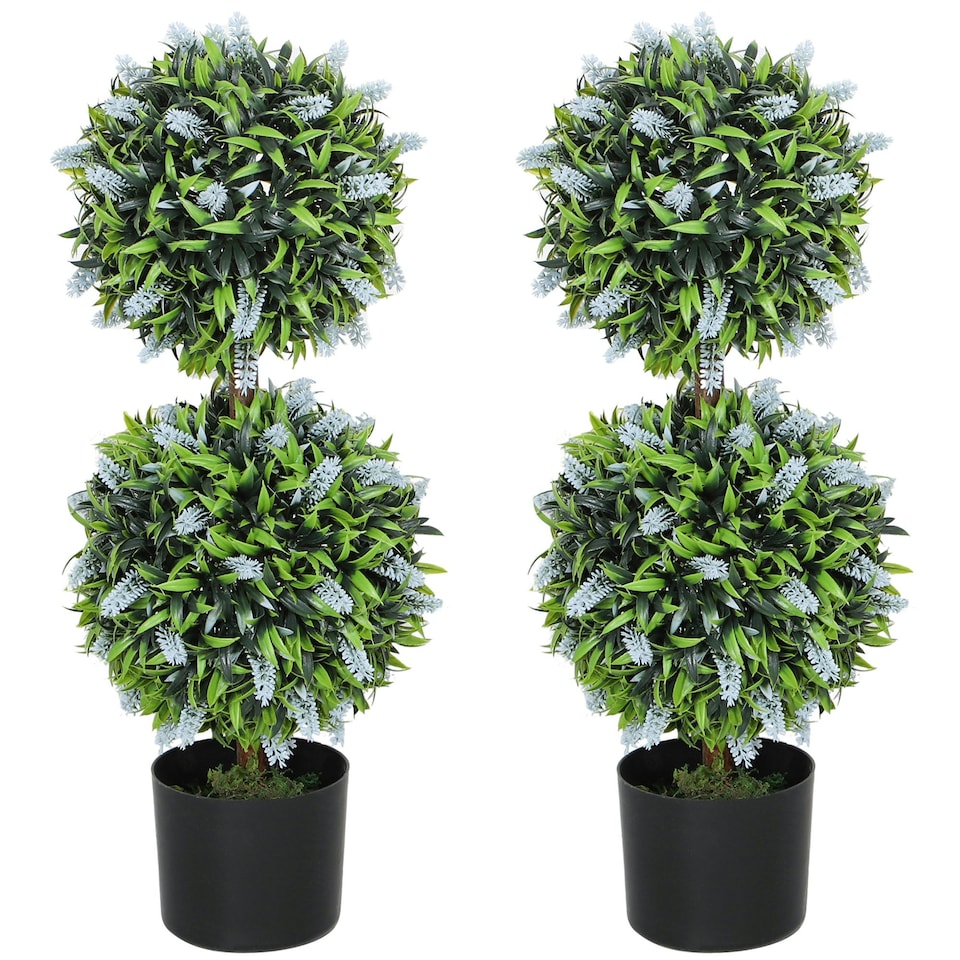 image 1 of HOMCOM Set of 2 Potted Artificial Plants with Lavender Flowers, Blue