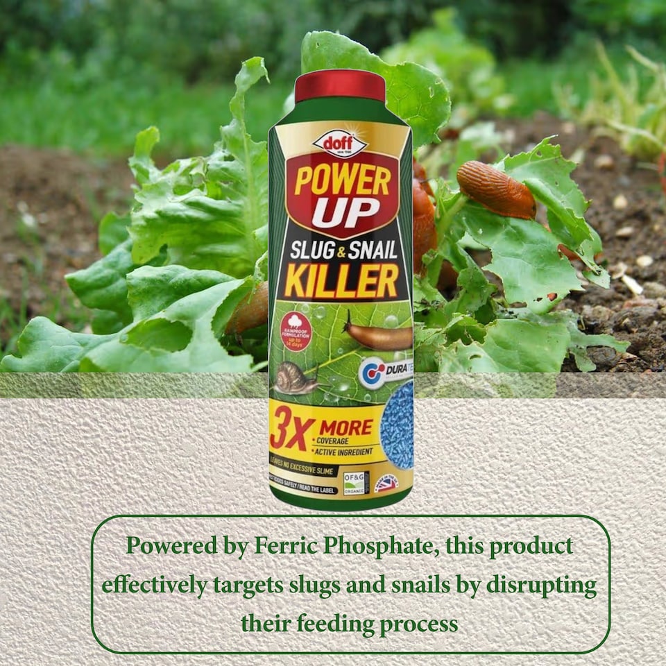 image 1 of Doff Power Up 500g Slug and Snail Killer 3 Times More Coverage Ferric Phosphate Formula Controls Slugs and Snails Easy to Use