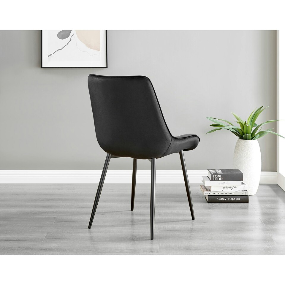 image 1 of Furniturebox 2x Pesaro Black Velvet Black Leg Luxury Dining Chairs