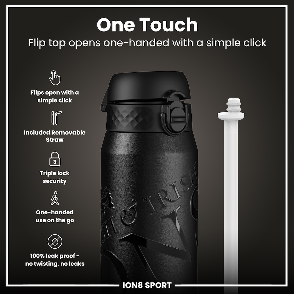 image 1 of BIL Rugby x Sports Leak Proof Water Bottle, Vacuum Insulated, 750ml (24oz) | Black | BIL Lions | One Size