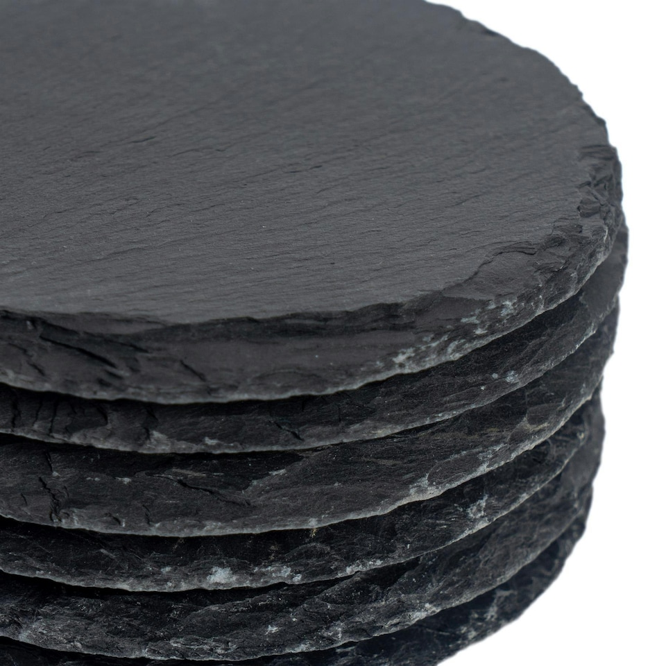 image 1 of Argon Tableware Round Slate Placemats - 30cm - Pack of 6 Black