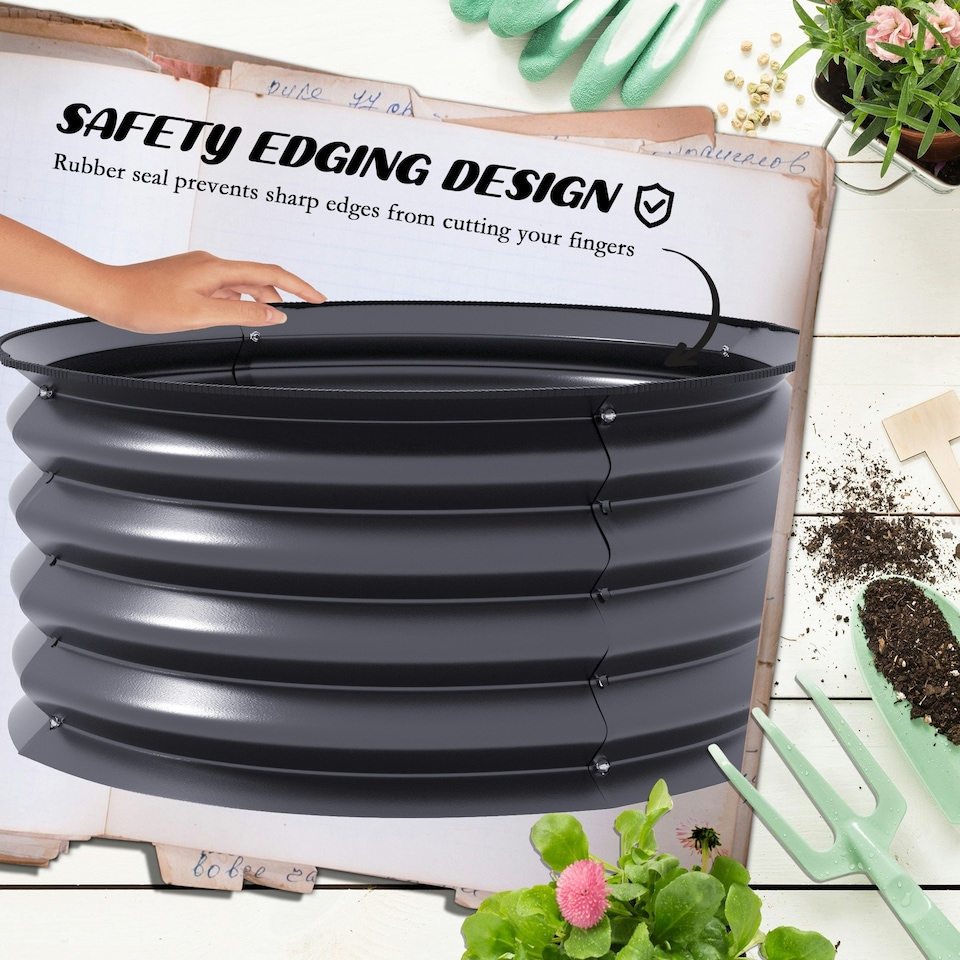 image 1 of Outsunny Set of 2 Raised Garden Bed Metal Planter Box with Safety Edging, Grey