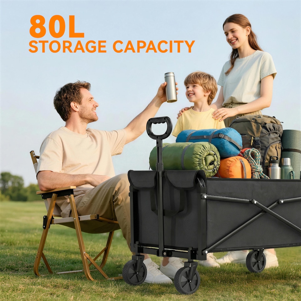 image 1 of Outsunny 81L Festival Trolley on Wheels, Garden Folding Trolley Cart | Black | Black | 78 x 47.5 x 92 cm