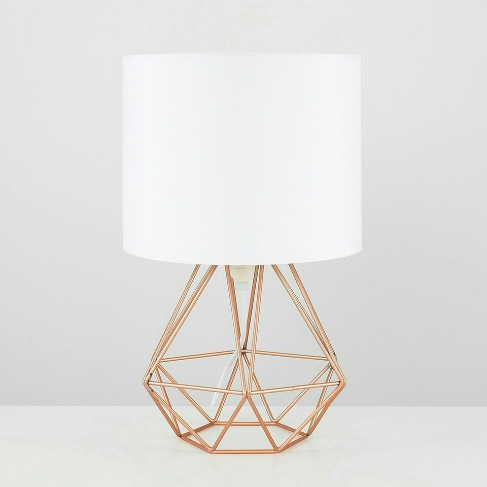 image 1 of ValueLights Angus Brushed Copper Table Lamp with White Tapered Shade Copper