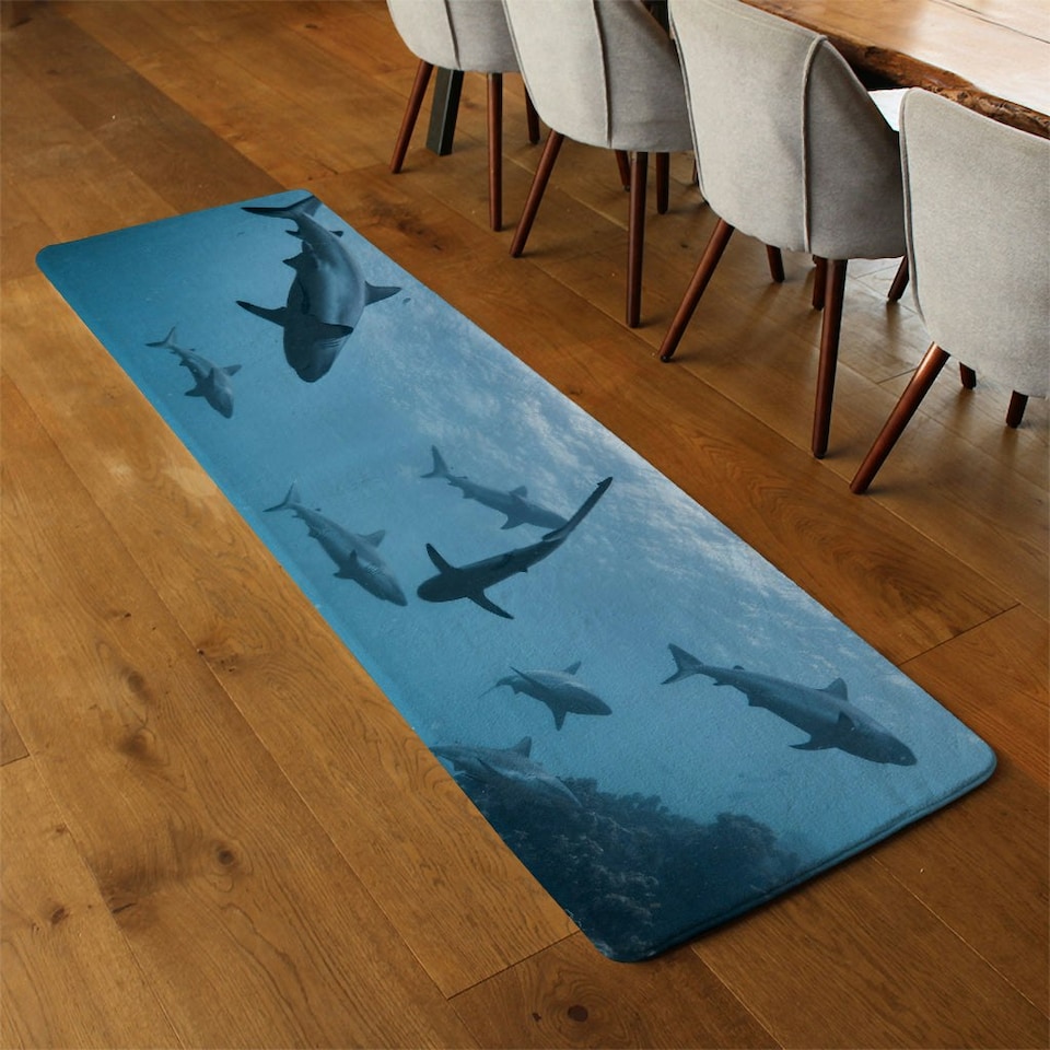 image 1 of Schooling grey reef sharks, Ningaloo reef, Western Australia Designer (Runner Rug)