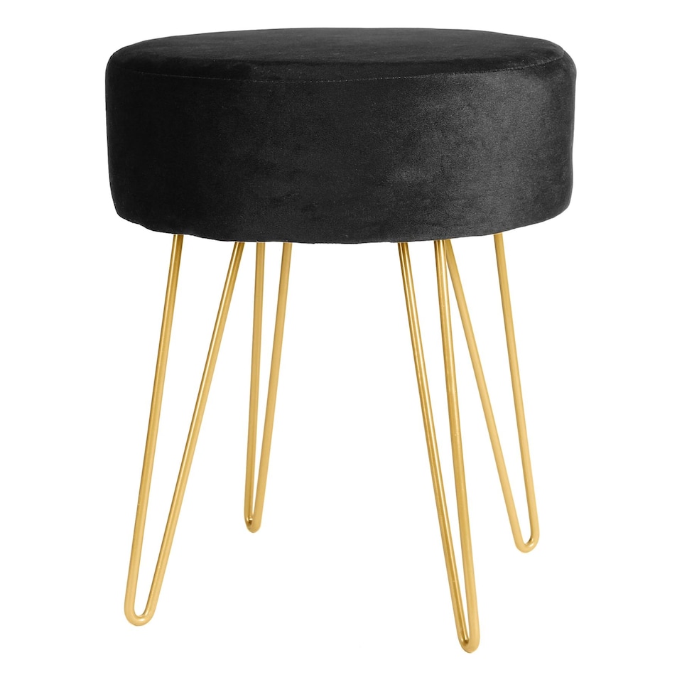 image 1 of Harbour Housewares Velvet Footstool - Round Modern Dressing Table Footstool Vanity Seat Chairs - 40 x 35cm - Black/Gold | Black | Black/Gold | Pack of 1 | 1