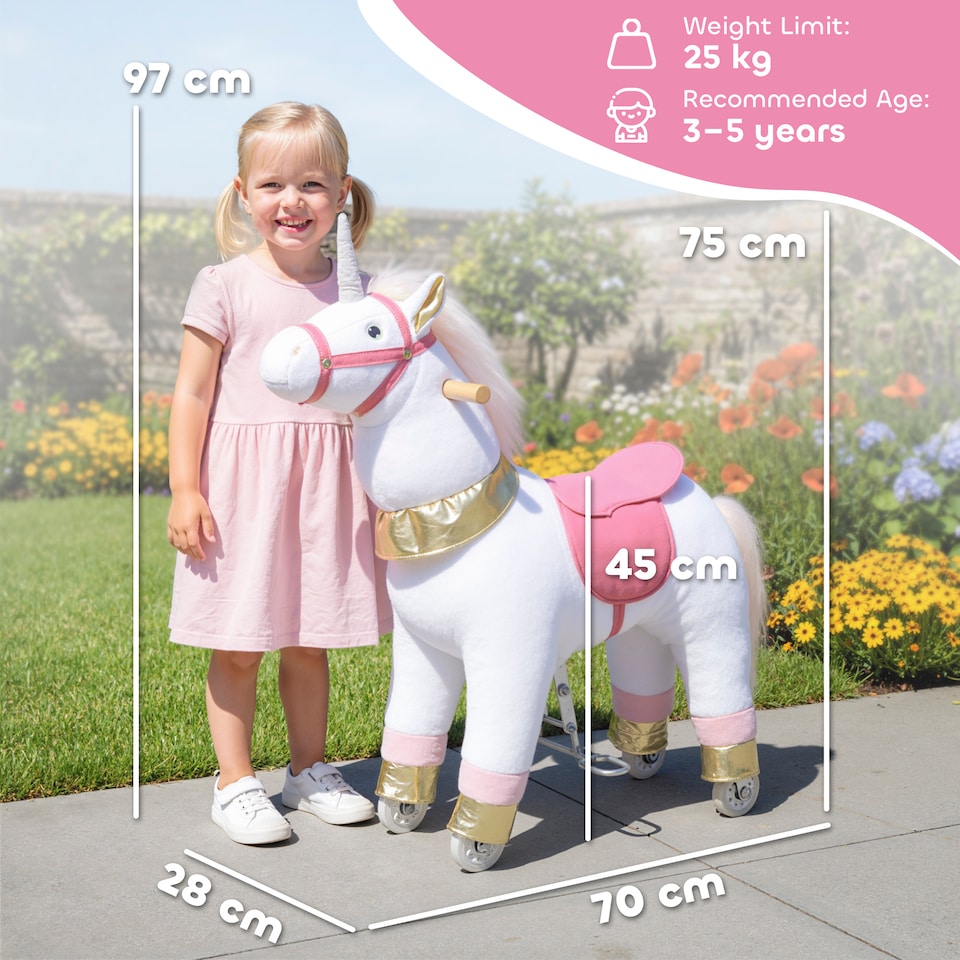 image 1 of AIYAPLAY Kids Rocking Horse, Plush Ride On Unicorn Toy with Wheels, White