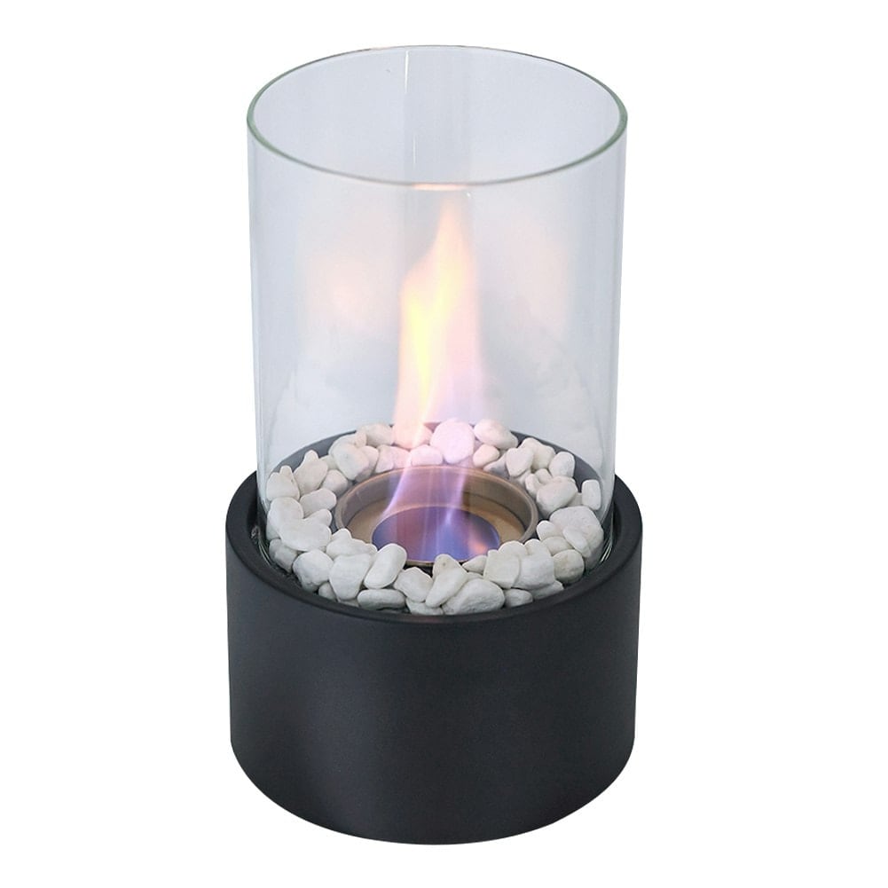 Living and Home Tabletop Portable Round Bio Ethanol Fireplace, Black