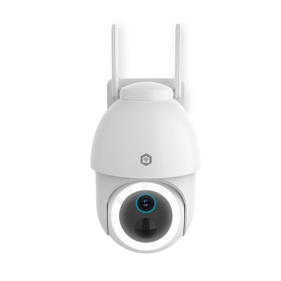 image 1 of Nedis Smart Outdoor Security Camera, 4K HD, Floodlight & Colour Night Vision, 355 Degree Pan & Tilt, Motion Detection, Auto-Tracking, AI Human Detection, 2-Way Audio - White