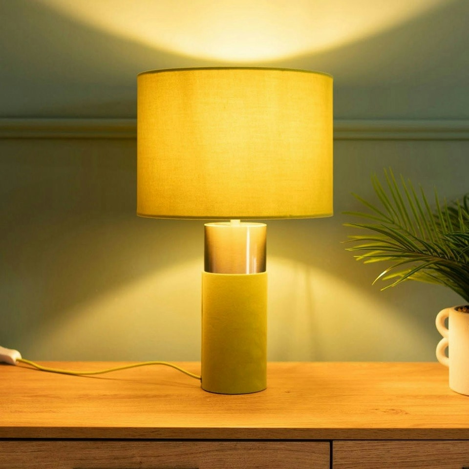 image 1 of ValueLights Alexa Olive Green Velvet and Silver Chrome Table Lamp