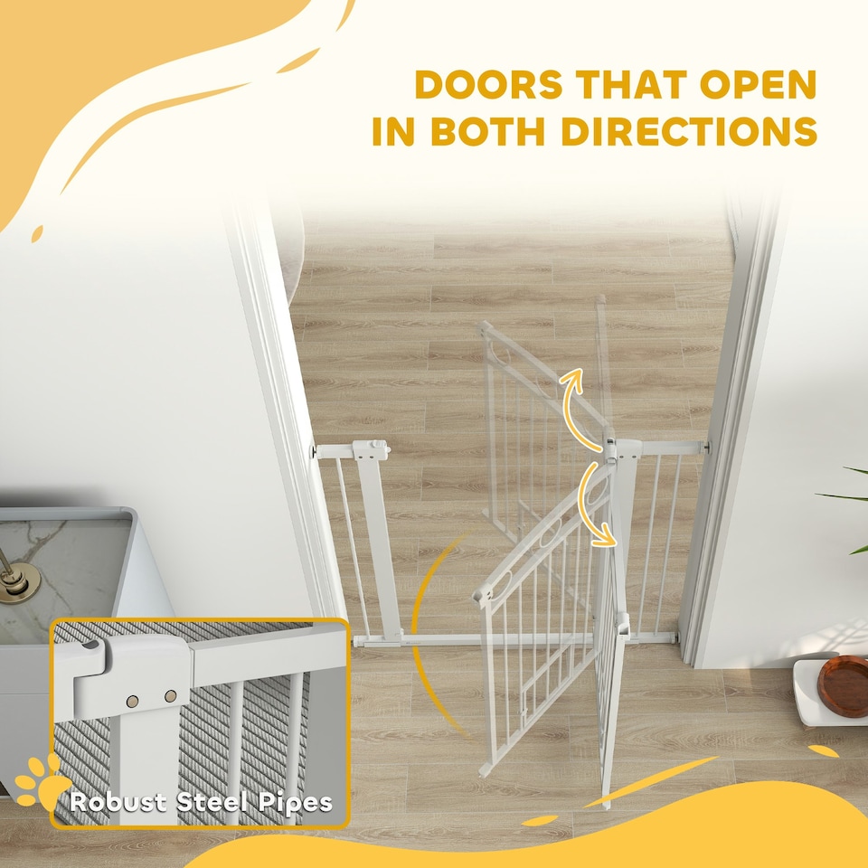 image 1 of PawHut Stair Gate with Cat Door, Adjustable Width, 76-104cm and 106cm Tall
