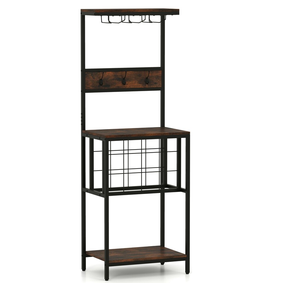 image 1 of COSTWAY Freestanding Wine Rack Floor Wine Bar Cabinet