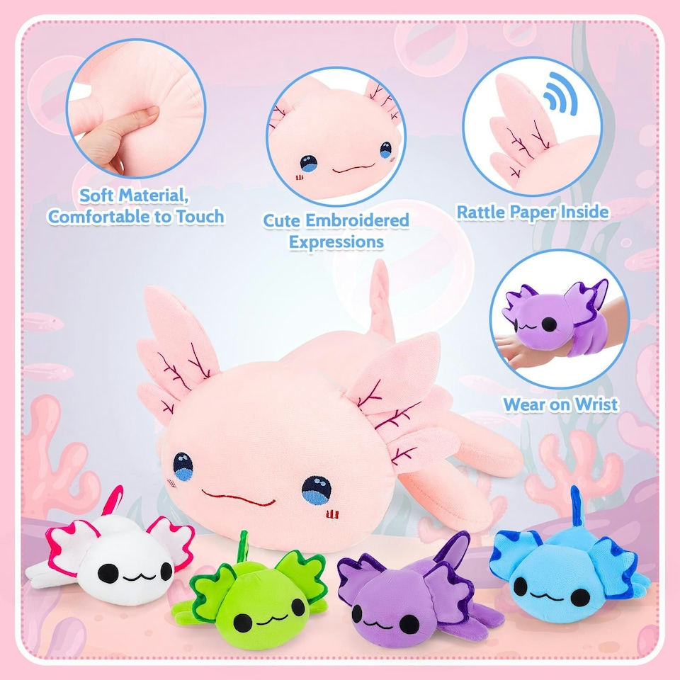 image 1 of Axolotl Plush Toy Set – 5PCS Cute Axolotl Stuffed Animals with Zipper Storage Bag