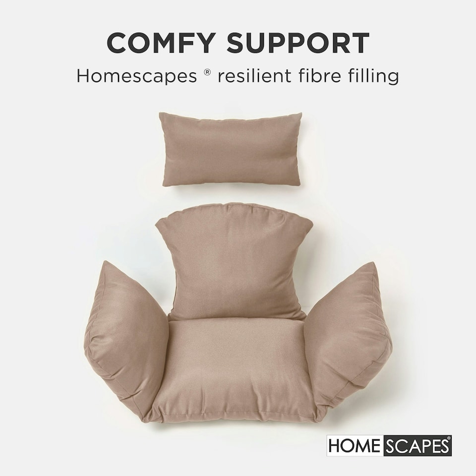 image 1 of Homescapes Luxury Waterproof Egg Chair Cushion With Headrest - Beige