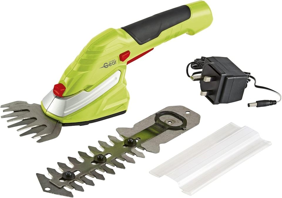image 1 of 7.2V Cordless Lightweight Hedge Trimming Shears, Wheel Attachment & Lithium-Ion Battery 90mm Cutting Blade | Green