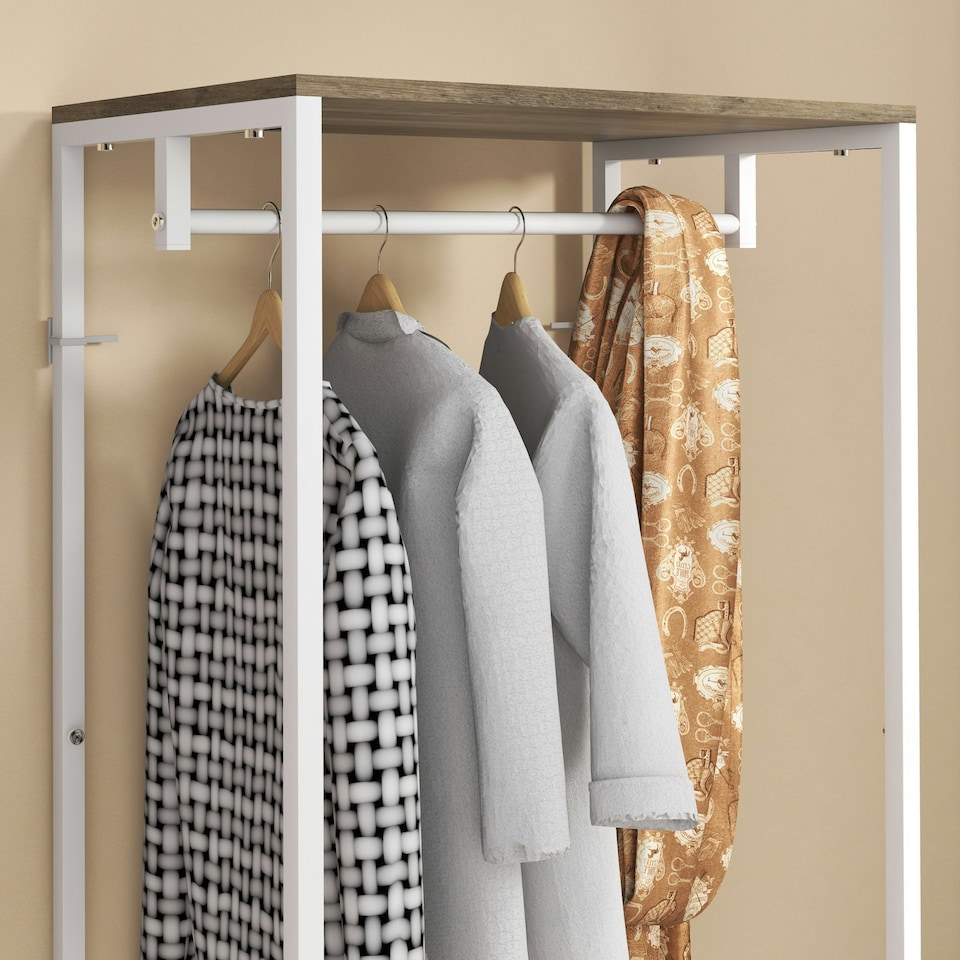 image 1 of HOMCOM Coat Rack, 2-in-1 Clothes Stand with Shoe Storage for Hallway, Grey