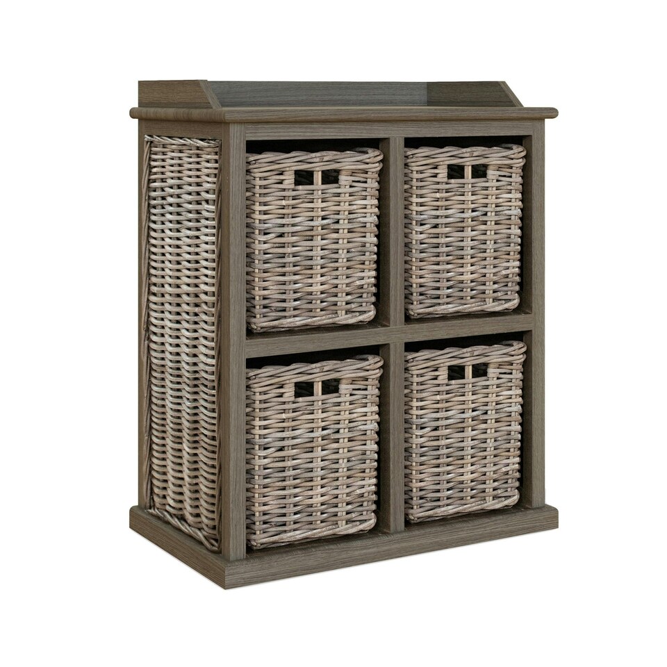 image 1 of Maya Handmade Kubu Rattan 2 Over 2 Basket Storage Unit Brown