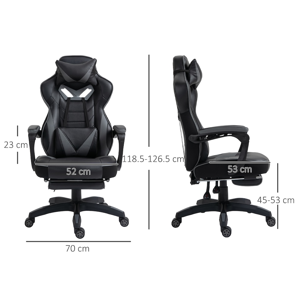 image 1 of Vinsetto Computer Gaming Chair, Racing Desk Chair with Lumbar Support and Footrest, PU Leather Gamer Chair with Headrest and Swivel Wheels for Home, Grey