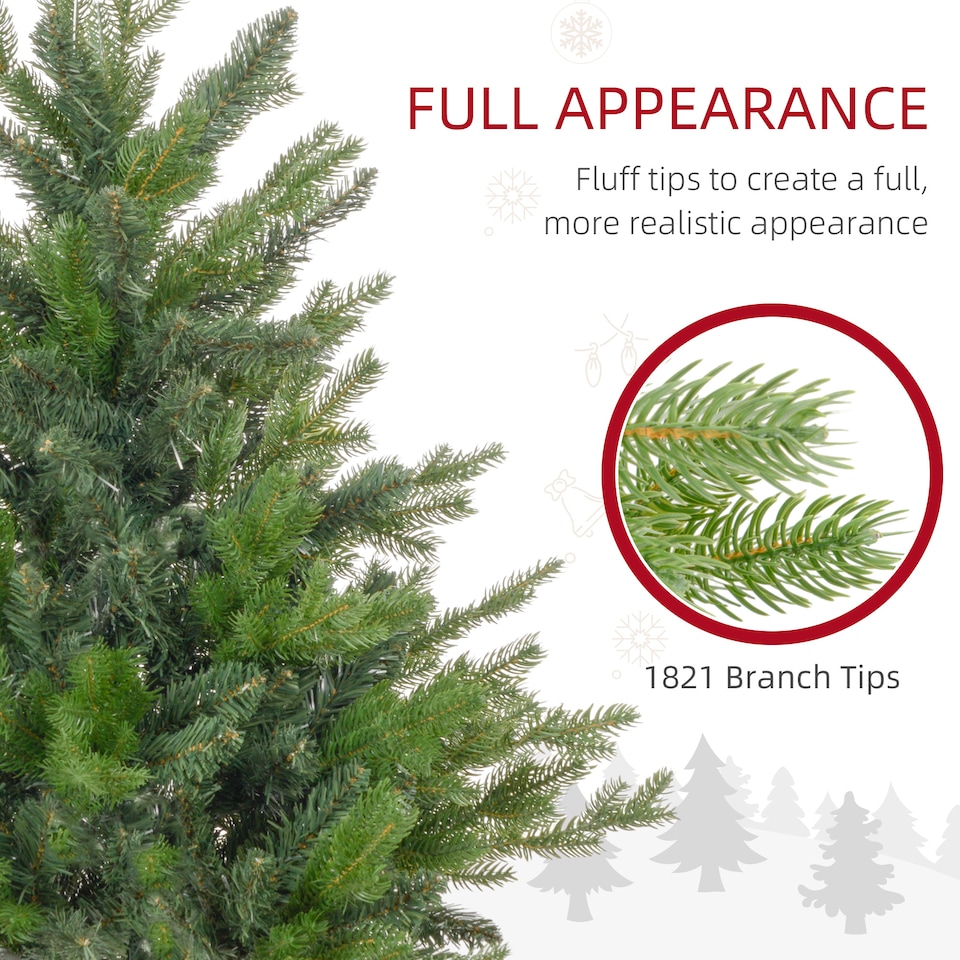 image 1 of HOMCOM 6ft Artificial Christmas Tree with 1821 Tips, Metal Base, Realistic Hinged mas Tree for Home Office, Green