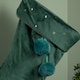image 5 of 70cm Hanging Dark Green Velour Star Print Christmas Stocking with Pom Poms