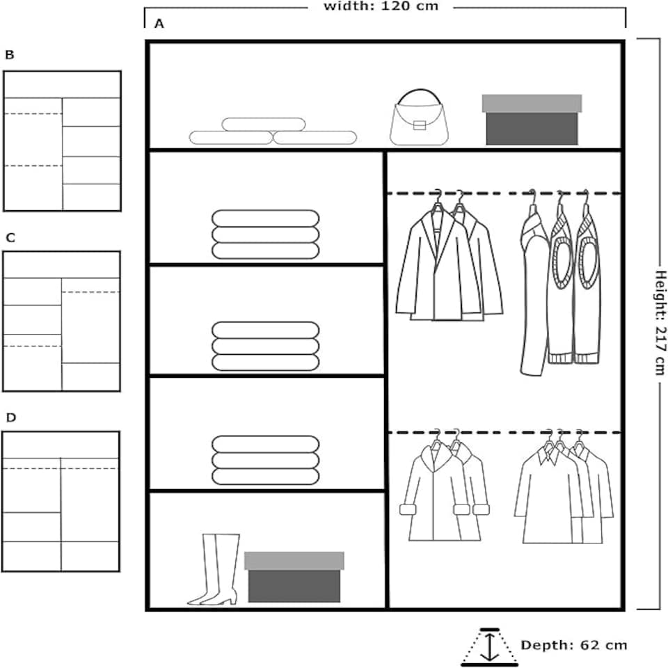 image 1 of Modern Sliding Wardrobe 120/150/180/203cm White/Black/Grey/Oak Black | 120cm