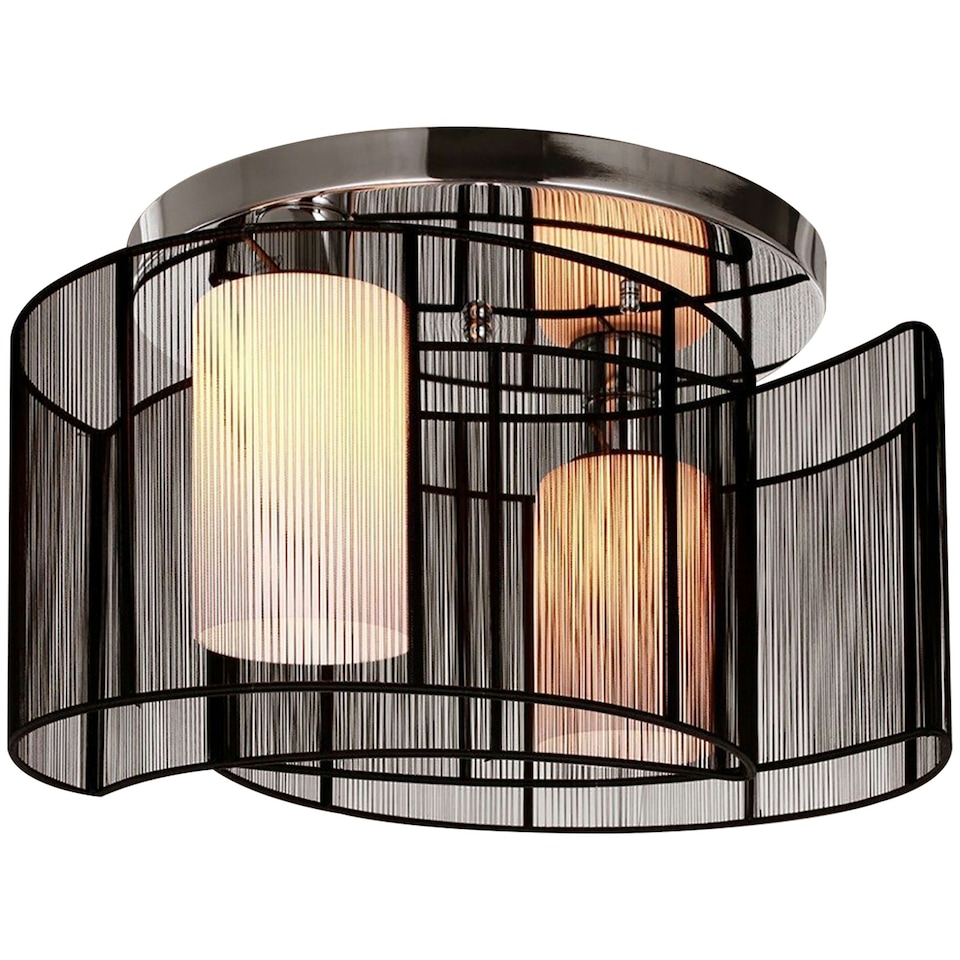 image 1 of HOMCOM Flush Mount Ceiling Light w/ Wire Drawing Lampshade Chrome Finish Black