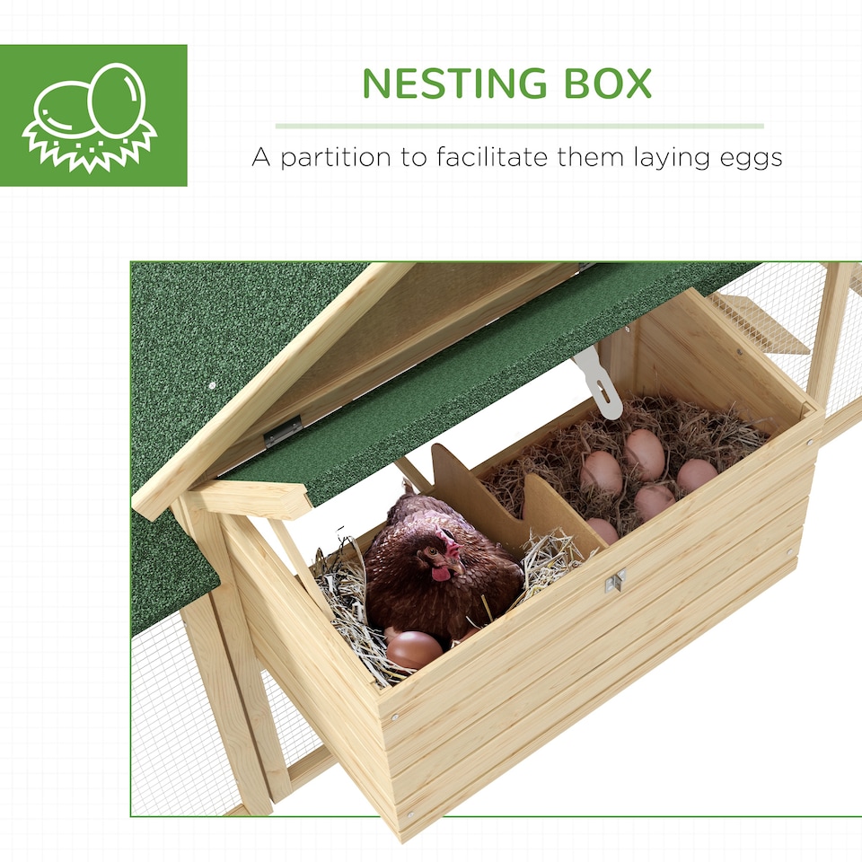 image 1 of PawHut Large Chicken Coop with Run Garden Hen House Poultry Coops Cages with Nesting Box Wooden 204 x 85 x 93cm, Natural Wood Finish