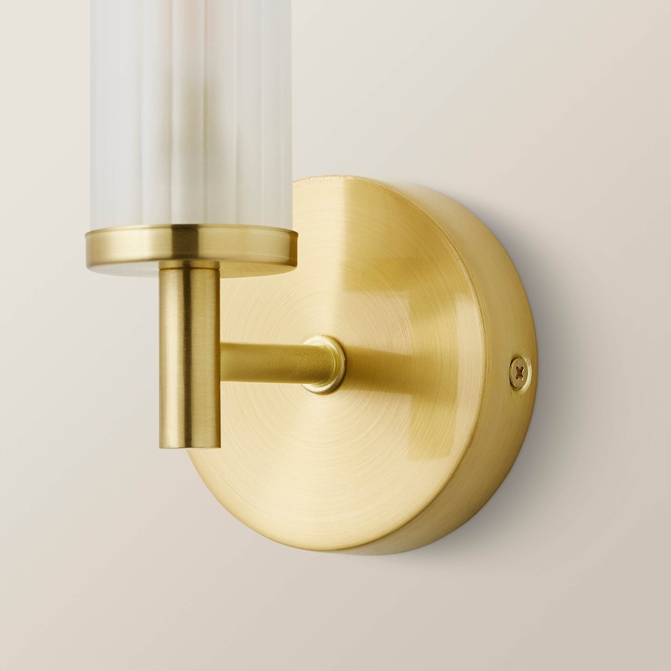 image 1 of ValueLights Canya Gold IP44 Frosted Glass Wall Light & Bulb | Gold