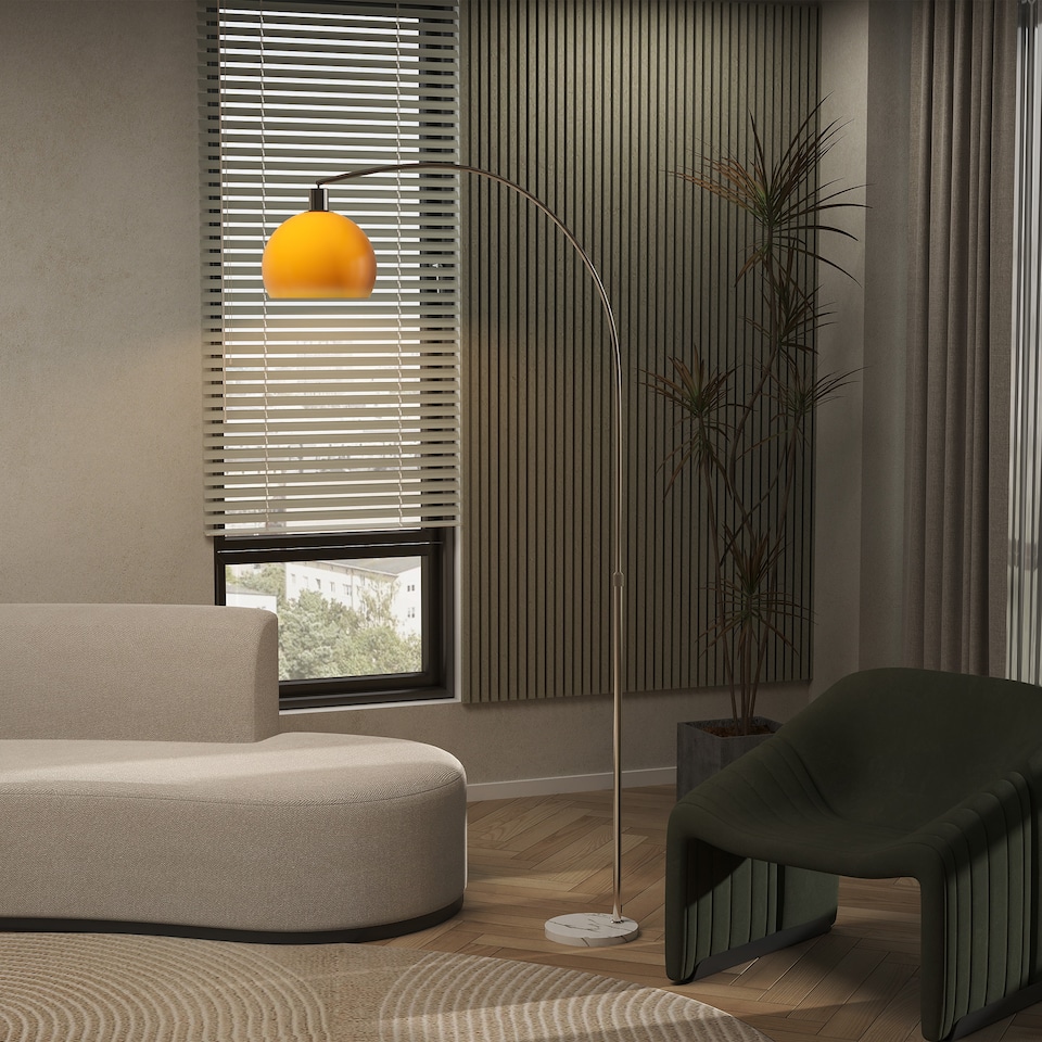 image 1 of HOMCOM Modern Standing Lamp with Shade & Foot Switch, Orange | Orange | Orange