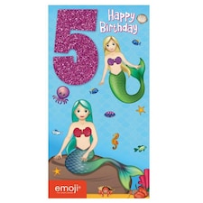 Emoji Mermaid 5th Birthday Greetings Card - Multicoloured - One Size