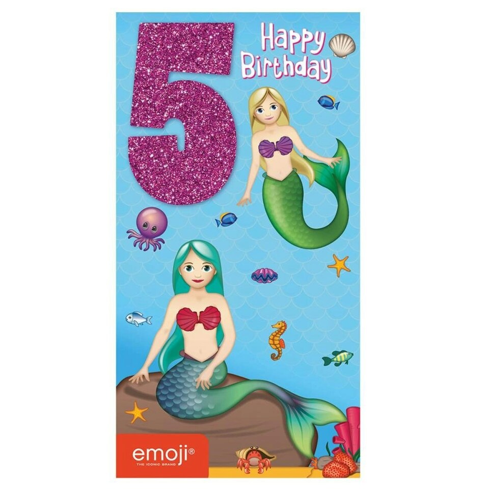 Emoji Mermaid 5th Birthday Greetings Card - Multicoloured - One Size
